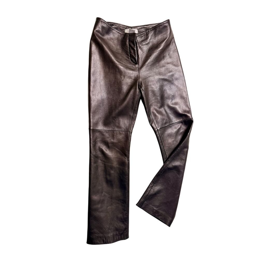 VTG Hugo Buscati Collection Brown Leather Pants Size 6 High-Waisted Lined 90s